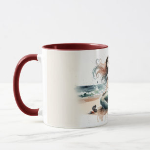 Mug Scène de phare de sirène à l'aquarelle côtière