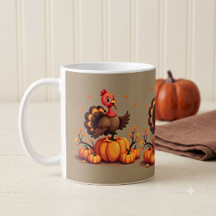 Mug Scène de Thanksgiving mignonne avec dinde d'automn