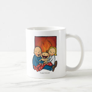 Mug Scène de vacances : Famille devant la cheminée