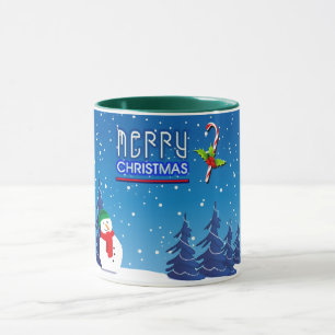 Mug Scène d'hiver des neiges de Noël bleu et blanc