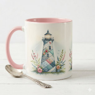 Mug Scène florale côtière du phare patchwork