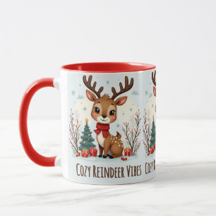 Mug Scène mignonne de rennes de Noël dans une forêt en