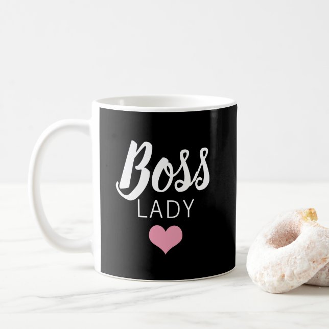 Mug Scène moderne Lady Black Pink Heart Script (Avec donut)