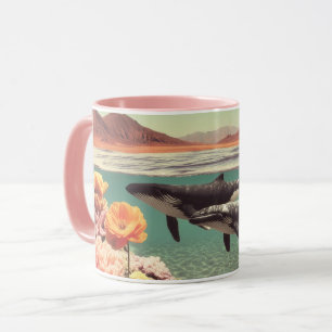 Mug Scène océanique surréaliste avec baleines et corai