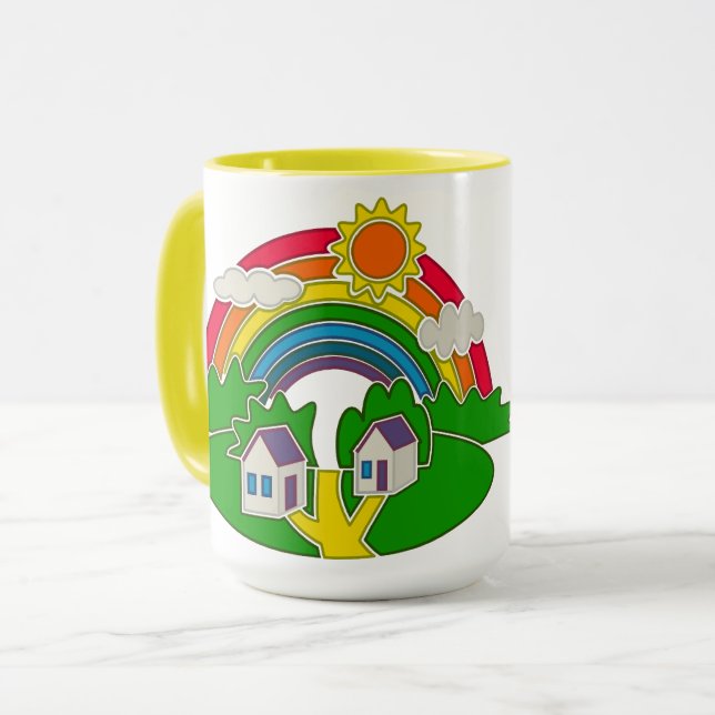 Mug Scène rurale avec arc-en-ciel et maison de campagn (Devant gauche)