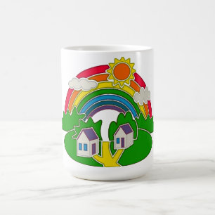 Mug Scène rurale avec arc-en-ciel et maison de campagn