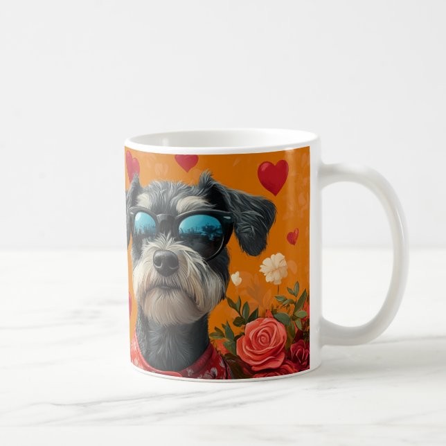 Mug Schnauzer avec Roses de coeur Saint Valentin (Droite)