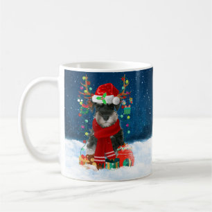 Mug Schnauzer Chien en neige avec cadeaux de Noël