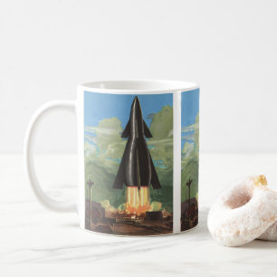 Mug Science-fiction vintage, fusée décollant de la Ter