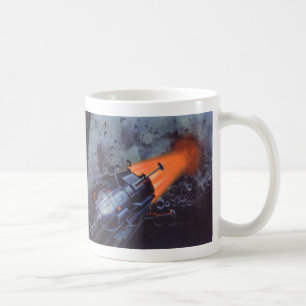 Mug Science-fiction vintage, fusée lunaire décollant