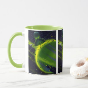 Mug Science-fiction vintage Planète verte avec vaissea