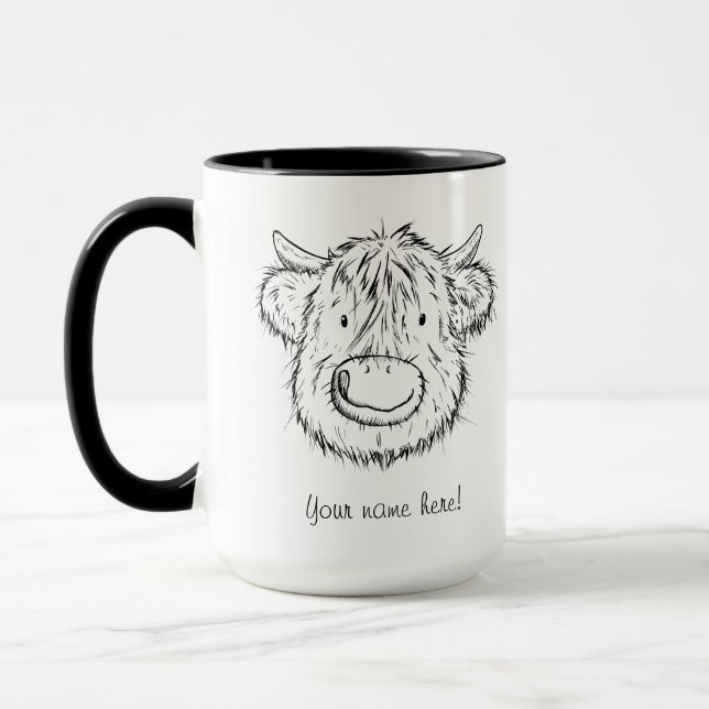 Mug Scottish Highland Cow Sketch Portrait (Gauche)