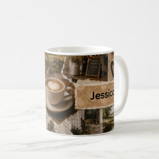 Mug Scrapbook Collage Scène de Café de Campagne Nom Pe