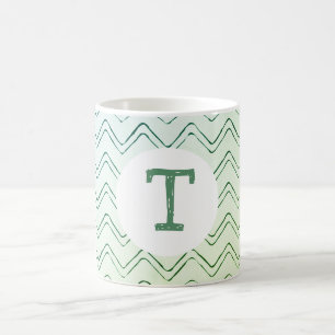 Mug Scribble Zig Zag Monogramme en vert à bleu