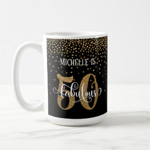 Mug Script Confettis Dorés 50 & Fabuleux sur Fond Noir