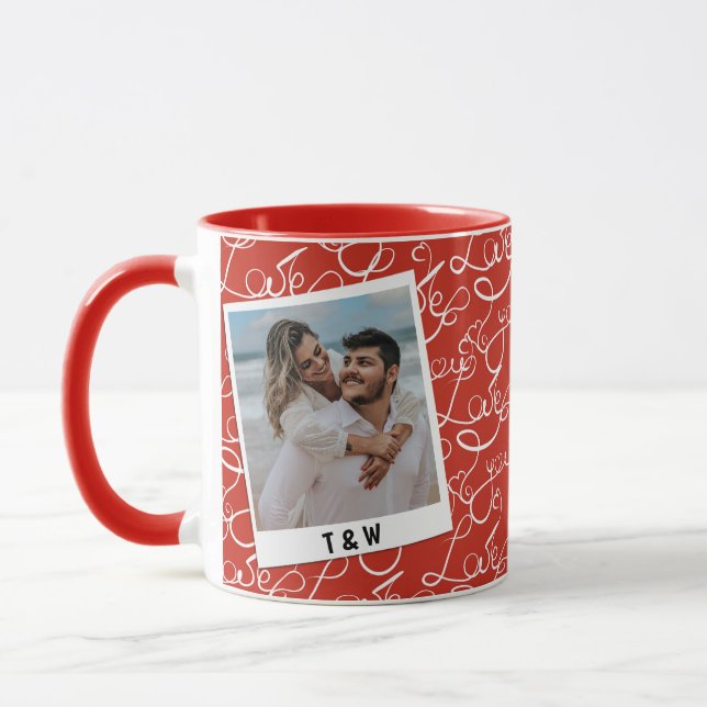 Mug Script d'amour moderne Photo de couple Initiale pe (Gauche)