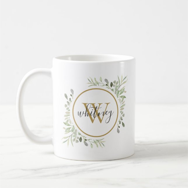Mug Script de Monogramme Or Vert Personnalisé (Gauche)