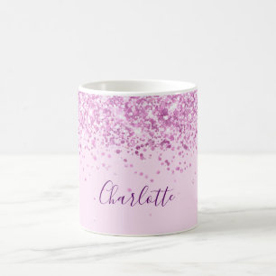 Mug Script de nom de confetti rose vif
