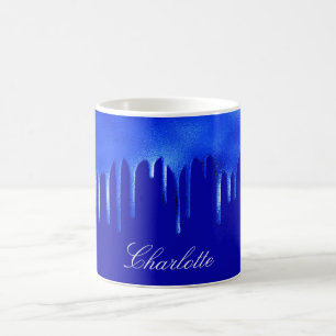 Mug Script de nom de la goutte de peinture bleue royal
