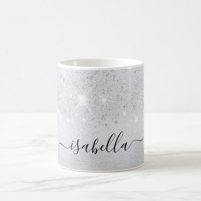 Mug Script de nom de parties scintillant argent glamou (Centre)