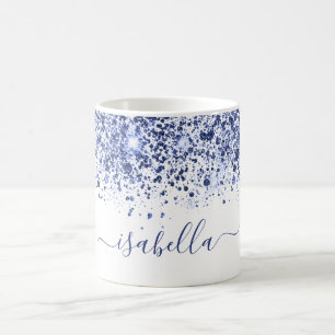 Mug Script de nom de parties scintillant bleu blanc