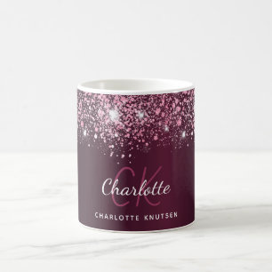Mug Script de nom de parties scintillant rose bordeaux