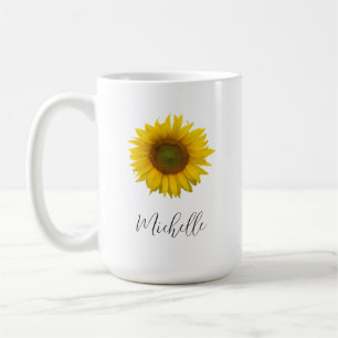 Mug Script élégant de tournesol botanique