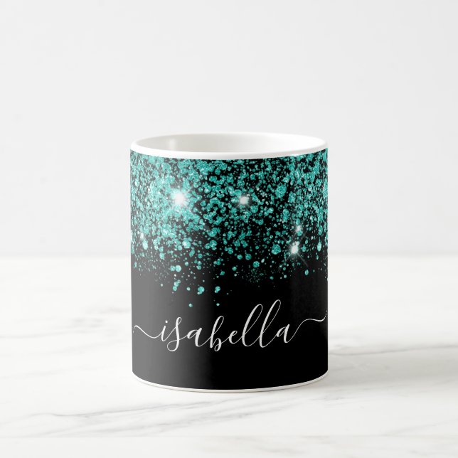 Mug Script glam de nom de parties scintillant turquois (Centre)