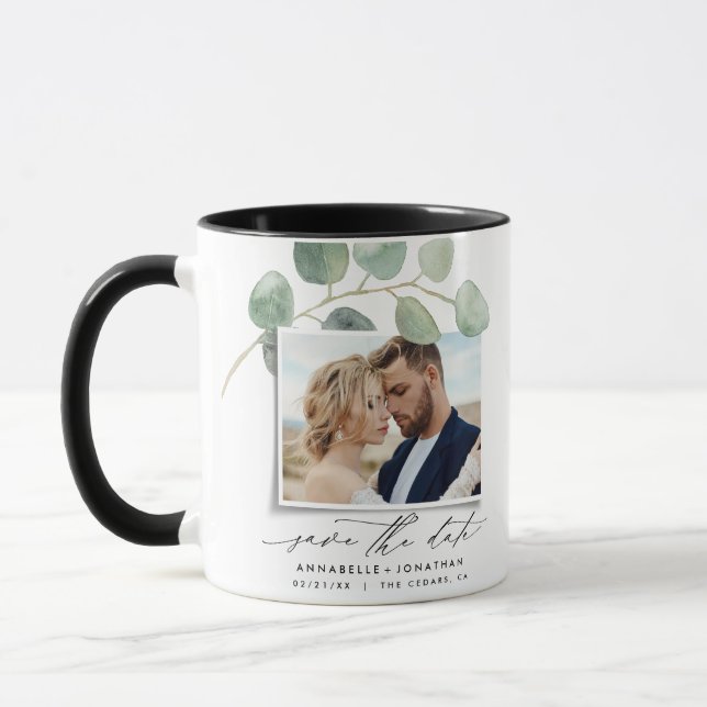 Mug Script moderne élégant photo vintage eucalyptus (Gauche)