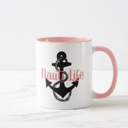 Mug script NAUTI LIFE mignon, nautique avec ancre |