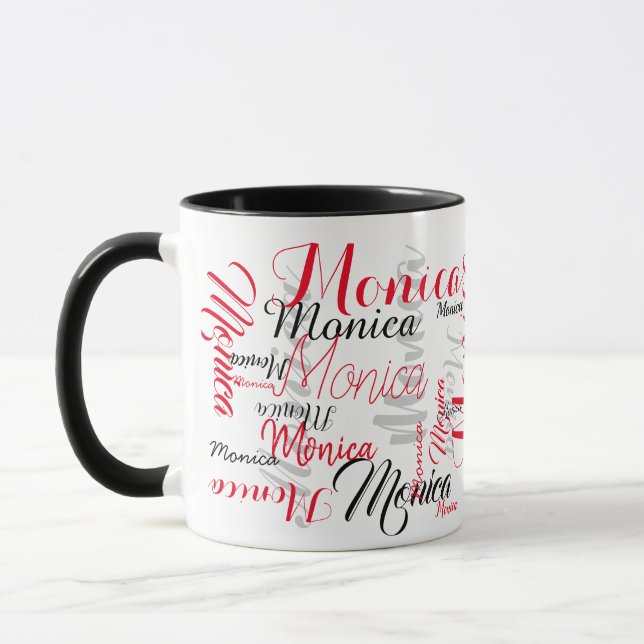 Mug script personnalisé rouge noir noms typographie (Gauche)