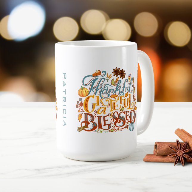 Mug Script Rétro Merci Grateful Monogramme béni (Créateur téléchargé)