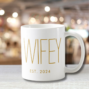 Mug Script Wifey Gold Mariage personnalisé Anniversair