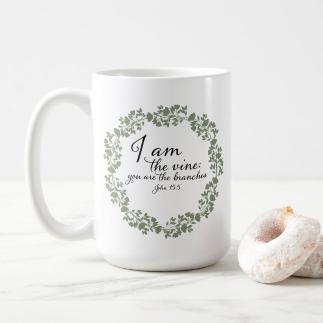 Mug: Scripture-I Am the Vine Coffee Mug (With Donut)