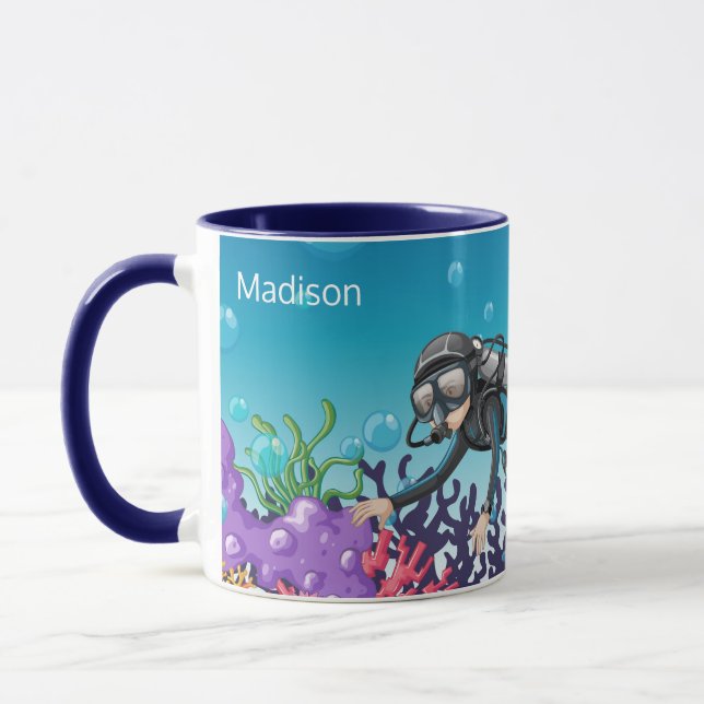 Mug Scuba Diver nom personnalisé muettes (Gauche)