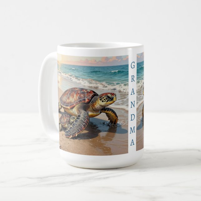 Mug Sea Turtle and Baby Illustration | Personalized (Devant gauche)