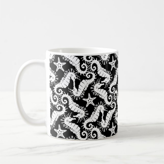 Mug Seahorse et Starfish - Motif noir et blanc (Gauche)