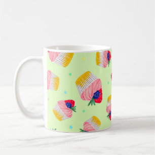 Mug Seamless pattern with a cupcake with strawberries 