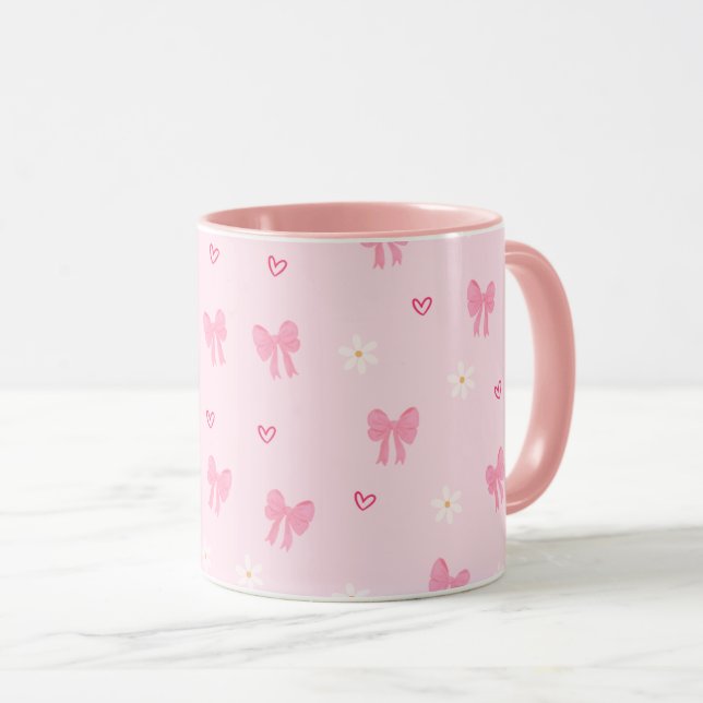 Mug Seamless Pink Bow and Floral Pattern – Cute Girly (Devant droit)