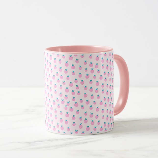 Mug Seamless Strawberry Pattern – Pastel Pink Cute  (Devant droit)