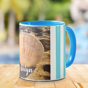 Mug Seashell Beach Script Photo Nom personnalisé Moder