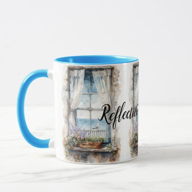 Mug Seaside Window View Watercolor Coastal Scene (Gauche)