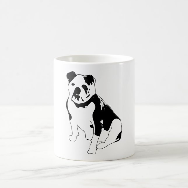 Mug Seated Bulldog Portrait Black and White Artwork (Centre)