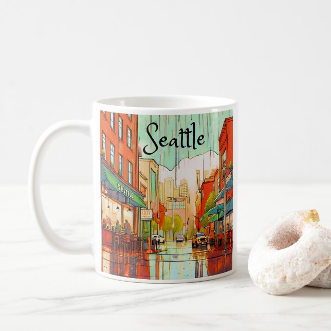 Mug Seattle dans la pluie (Avec donut)