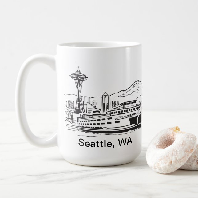 Mug Seattle Ferry & Skyline Washington State Line Art (Avec donut)