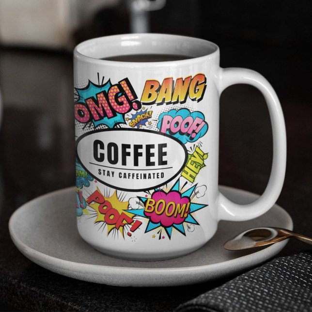 Mug Séjour Caffeiné Livre Comique Sons Thème (Shown in 15oz. Available in other sizes, styles, colors etc. )