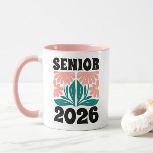 Mug Senior 2026 Personnalisé Retro Flowers Super Gradu