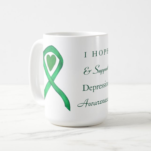 Mug Sensibilisation à la dépression Ruban Coeur Café M (Devant gauche)