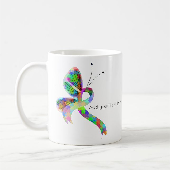 Mug Sensibilisation au casse-tête Ruban Papillon de ca (Gauche)
