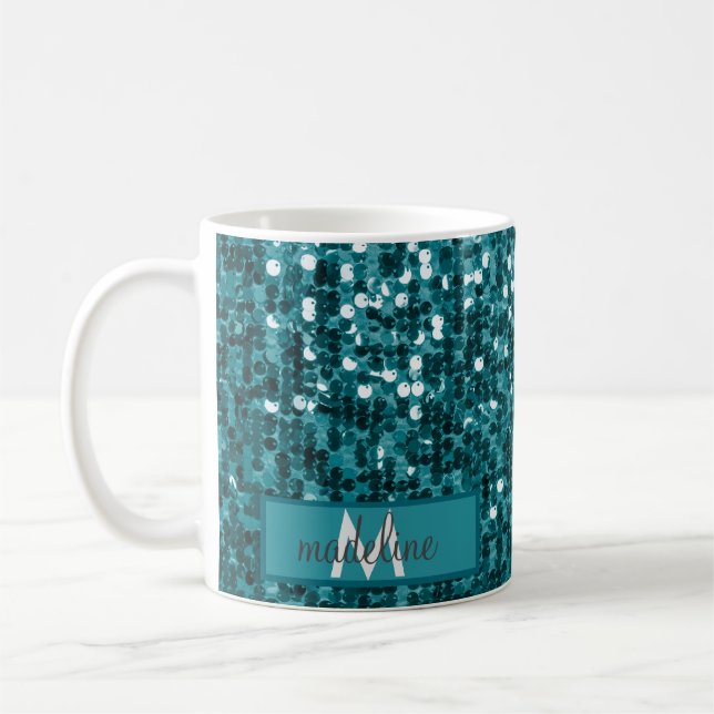 Mug Séquin/Parties scintillant Turquoise personnalisé (Gauche)